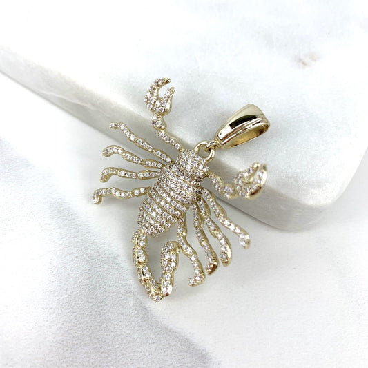 18k Gold Filled Micro Pave Cubic Zirconia Iced Scorpion Pendant Charms, Hip Hop, Men's Jewelry, Wholesale Jewelry Making Supplies