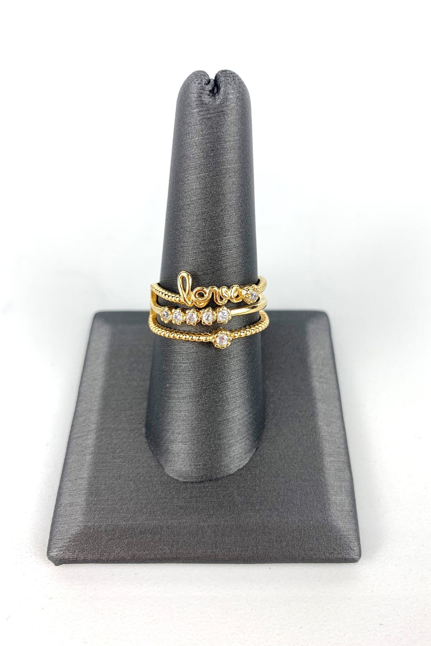 18k Gold Filled "Love" Simulated Stacking Ring Featuring Detail Micro Zirconia Wholesale Jewelry Supplies