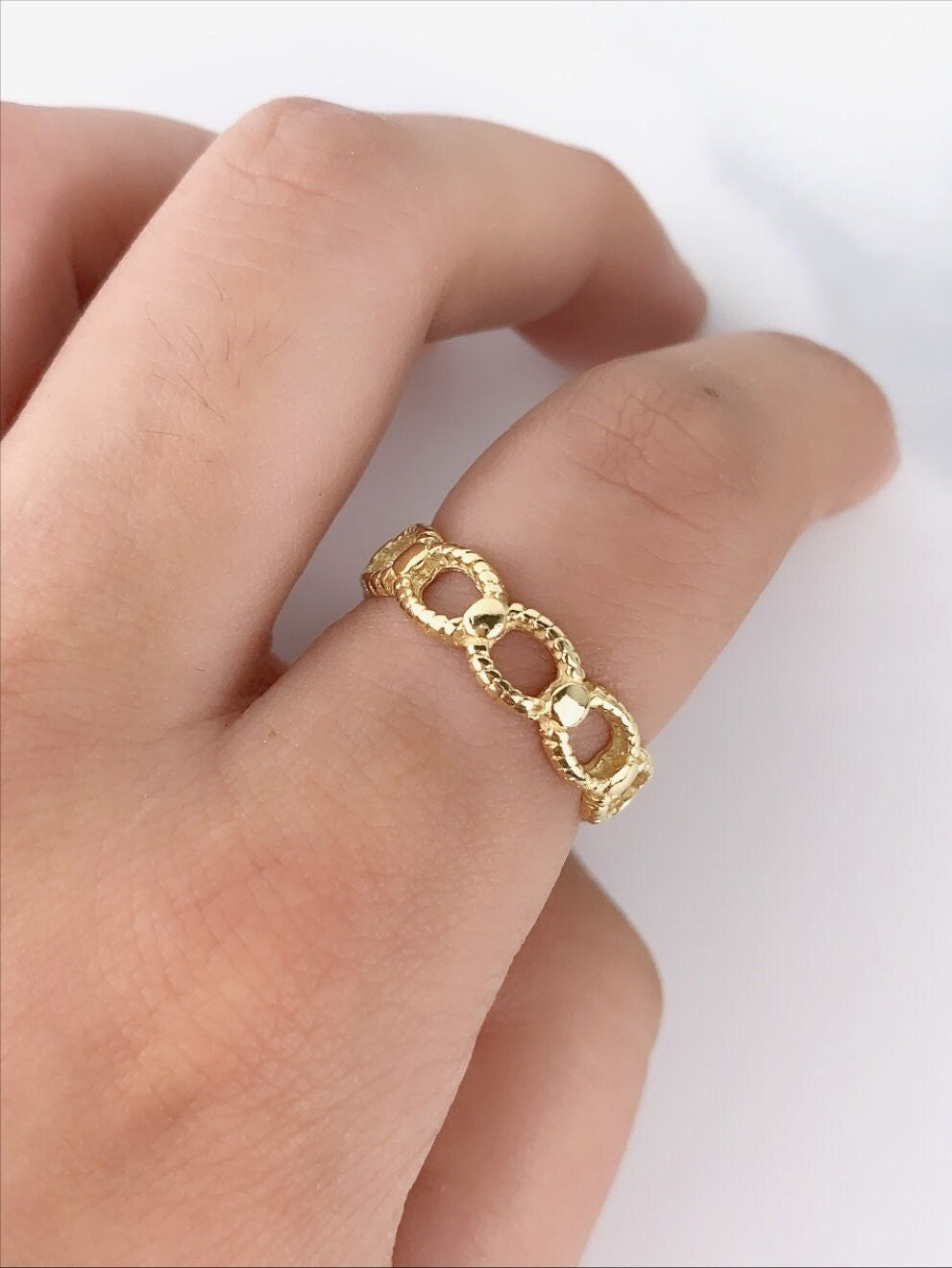 18k Gold Filled Fancy Hollow Chain Ring Wholesale Jewelry Supplies