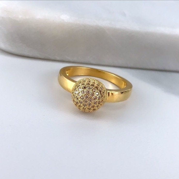 18k Gold Filled Micro Pave Cubic Zirconia Dome Ring Wholesale Jewelry Supplies