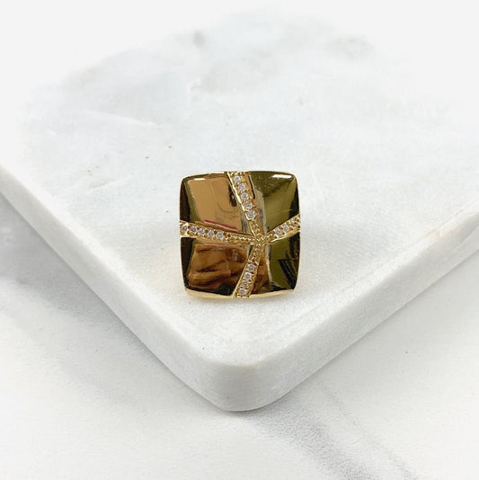 18k Gold Filled Square Ring Featuring Inlaid Zirconia Stones Design Wholesale Jewelry Supplies
