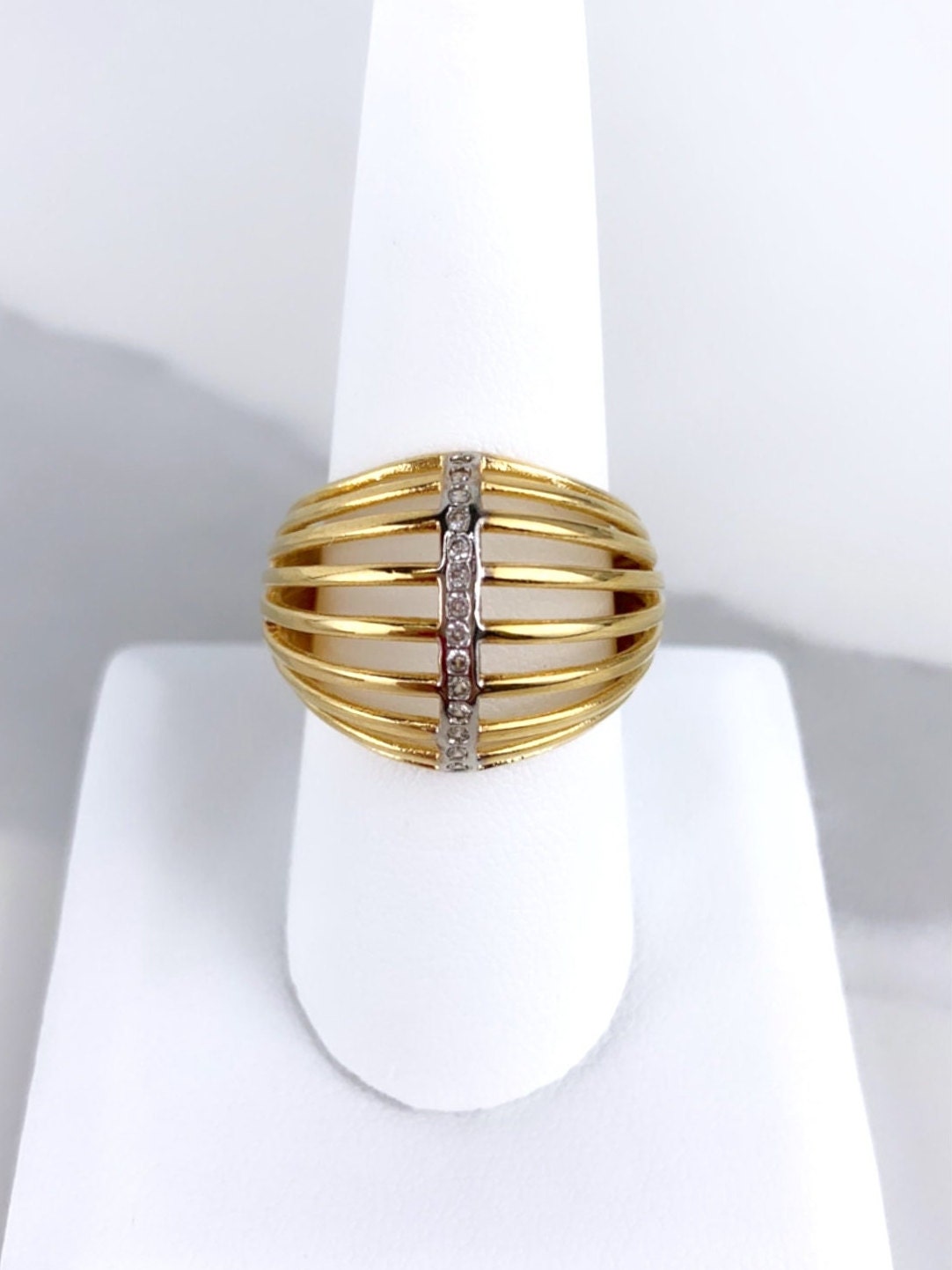 18k Gold Filled Hollow Dome Ring Featuring Cubic Zirconia Detail Availiable Gold or Silver Wholesale Jewelry Supplies