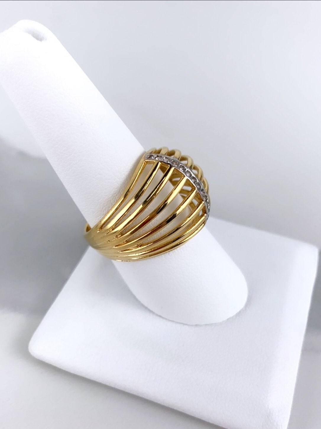 18k Gold Filled Hollow Dome Ring Featuring Cubic Zirconia Detail Availiable Gold or Silver Wholesale Jewelry Supplies
