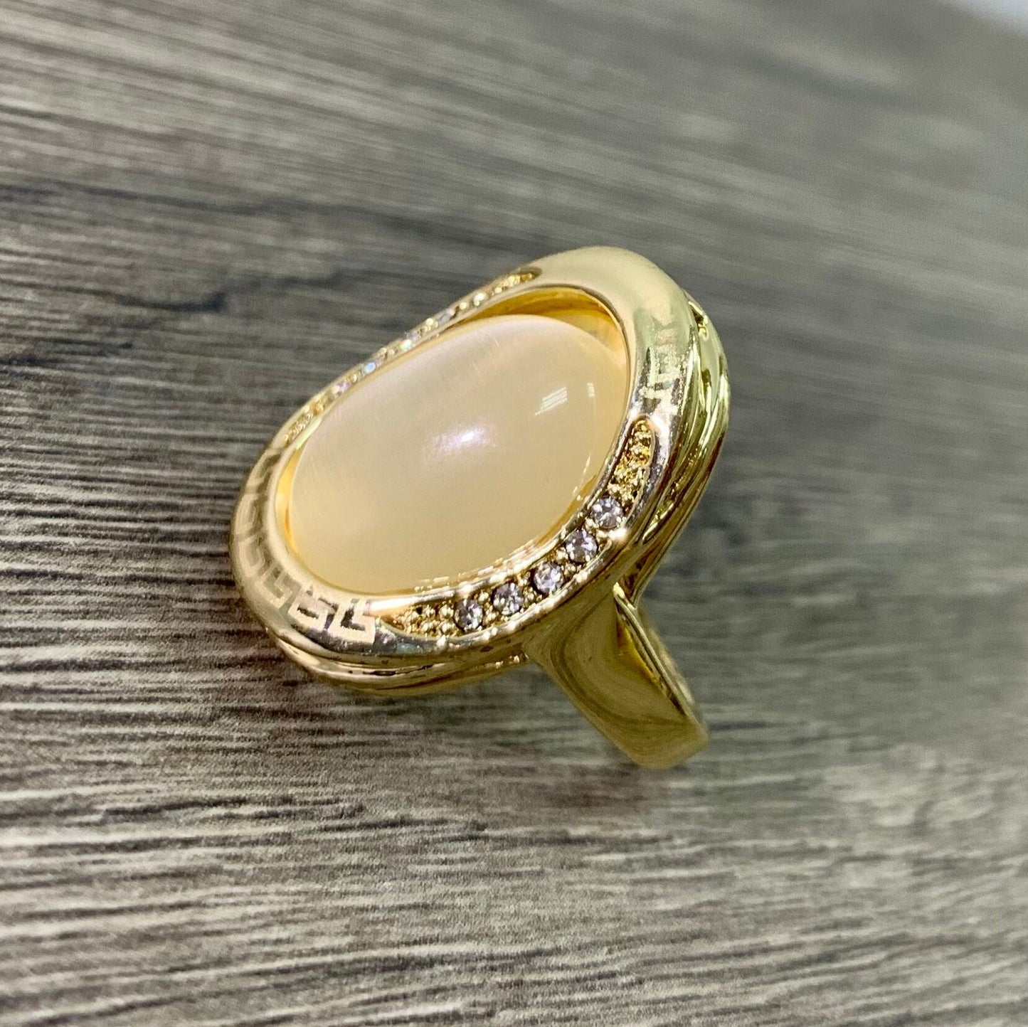 18k Gold Filled Semi Precious Oval Ring Featuring Simulated Quartz Stone And Quality Cubic Zirconia Wholesale Jewelry Supplies