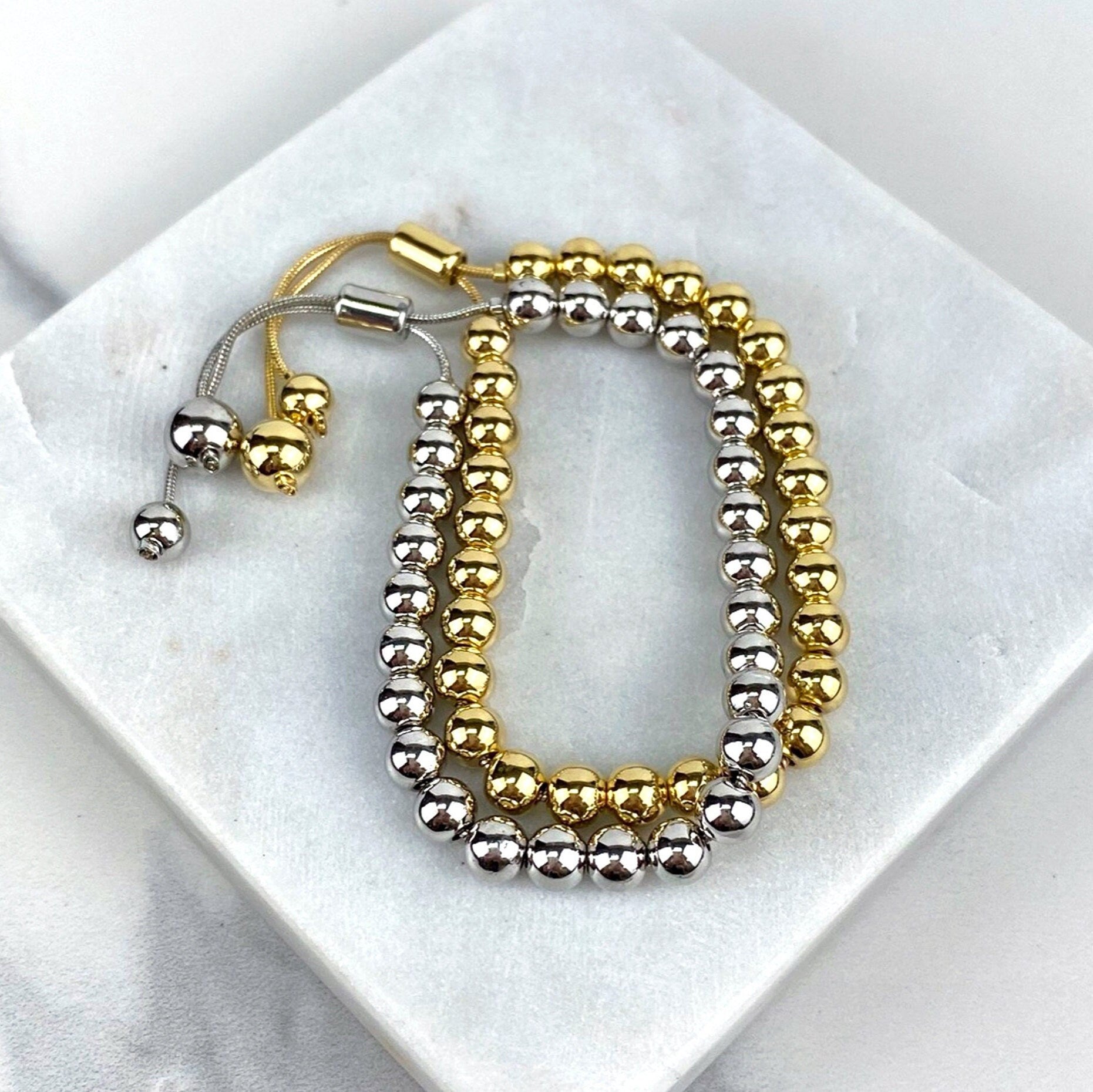 18k Gold Filled 6mm Medium Beaded Bracelet Available in Gold or Silver Wholesale Jewelry Supplies