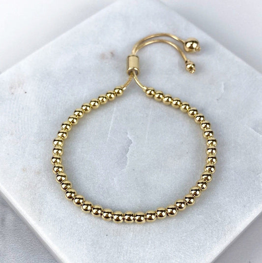 18k Gold Filled Small 4mm Gold Ball Adjustable Bracelet, Beaded Slide Clasp Bracelet, Stackable Design Bracelet Wholesale Jewelry Supplies