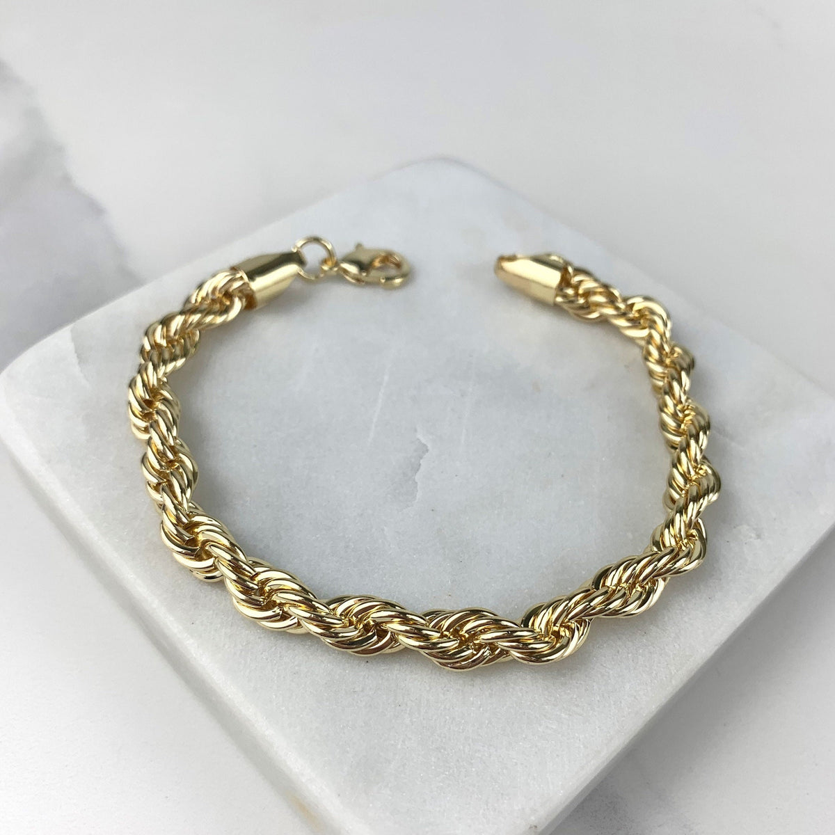 18k Gold Filled 7mm Thickness Rope Chain Bracelet, Lobster Claw, Wholesale Jewelry Making Supplies