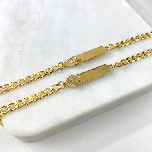18k Gold Filled 4mm Cub Link ID Heart or Soccer Ball Kids Bracelet Wholesale Jewelry Making Supplies