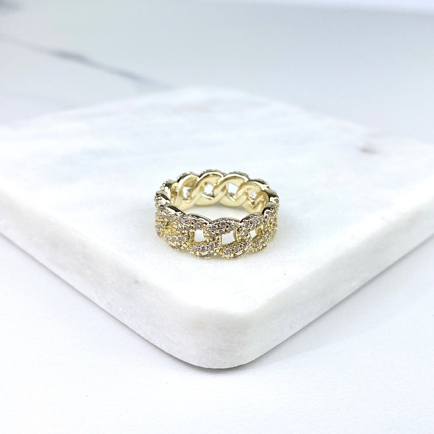 18k Gold Filled Micro Pave Cubic Zirconia Curb Link Ring, Gold or Silver, Wholesale Jewelry Making Supplies