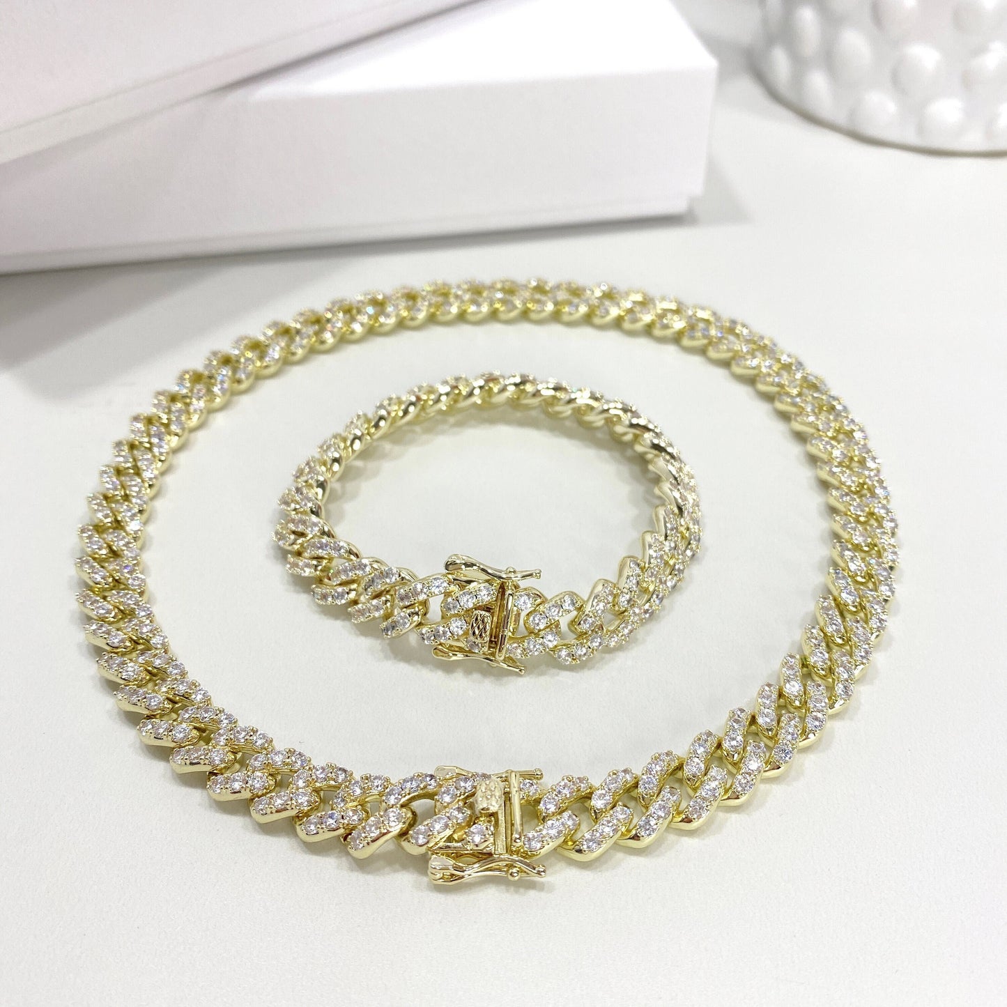 14k Gold Filled 10mm Iced Miami Cuban Chain Featuring Double Safety Lock Box Cubic Zirconia, Chain or Bracelet, Wholesale Jewelry Supplies