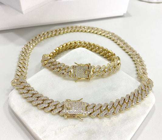 14k Gold Filled, Iced Miami Cuban Chain ,Featuring Double Safety Lock Box Cubic Zirconia, Chain or Bracelet, Wholesale Jewelry Supplies