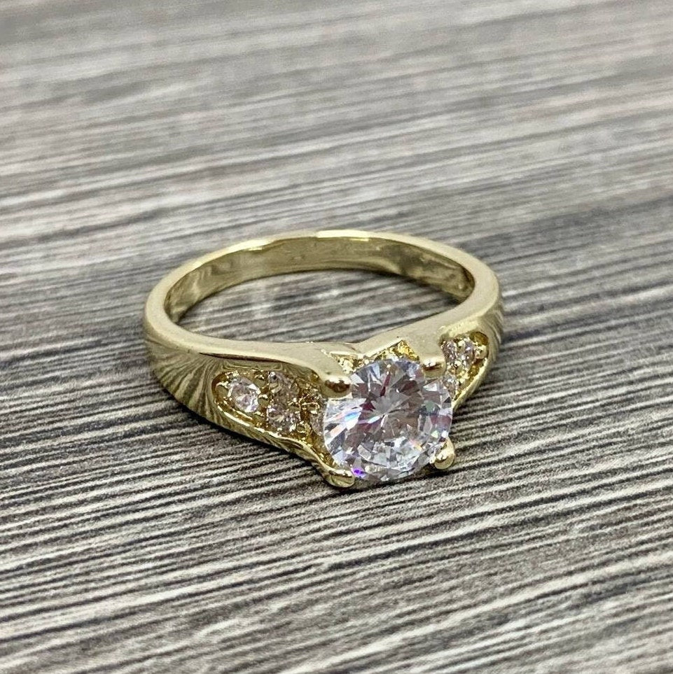 Accented Ring In 18k Gold Filled Featuring Cubic Zirconia Prong Setting Wholesale Jewelry Making Supplies