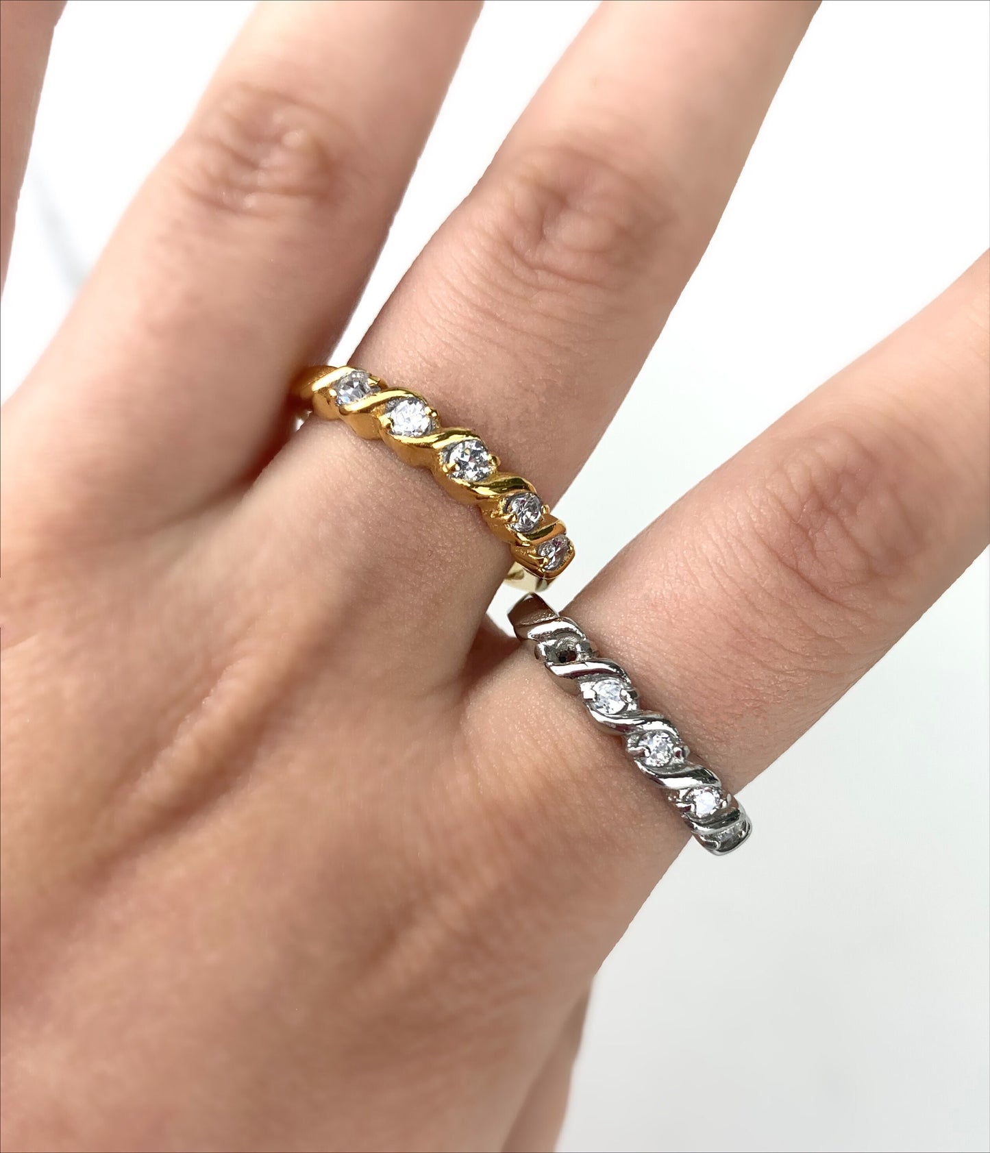18k Gold Plated or Silver Plated Cubic Zirconia Classic Twisted Design Weeding Band Ring, Wholesale Jewelry Making Supplies