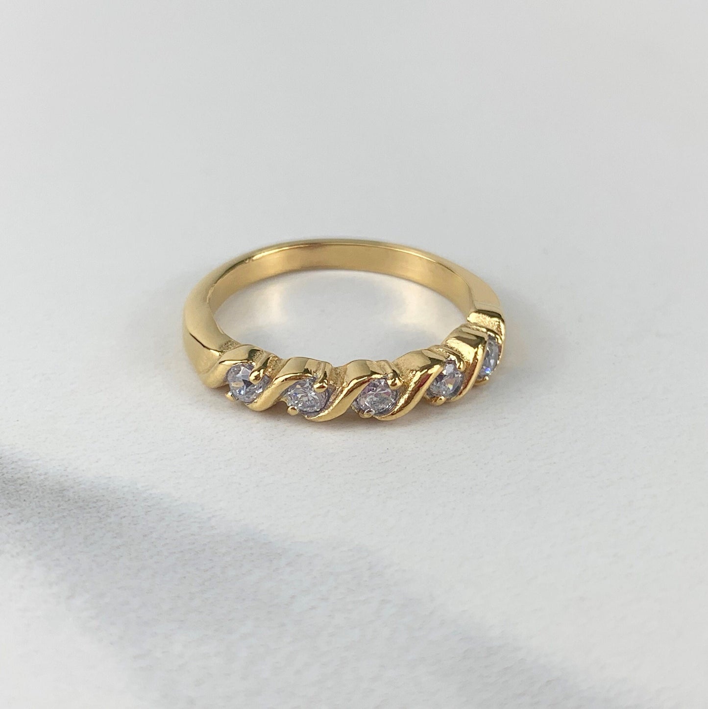 18k Gold Plated or Silver Plated Cubic Zirconia Classic Twisted Design Weeding Band Ring, Wholesale Jewelry Making Supplies