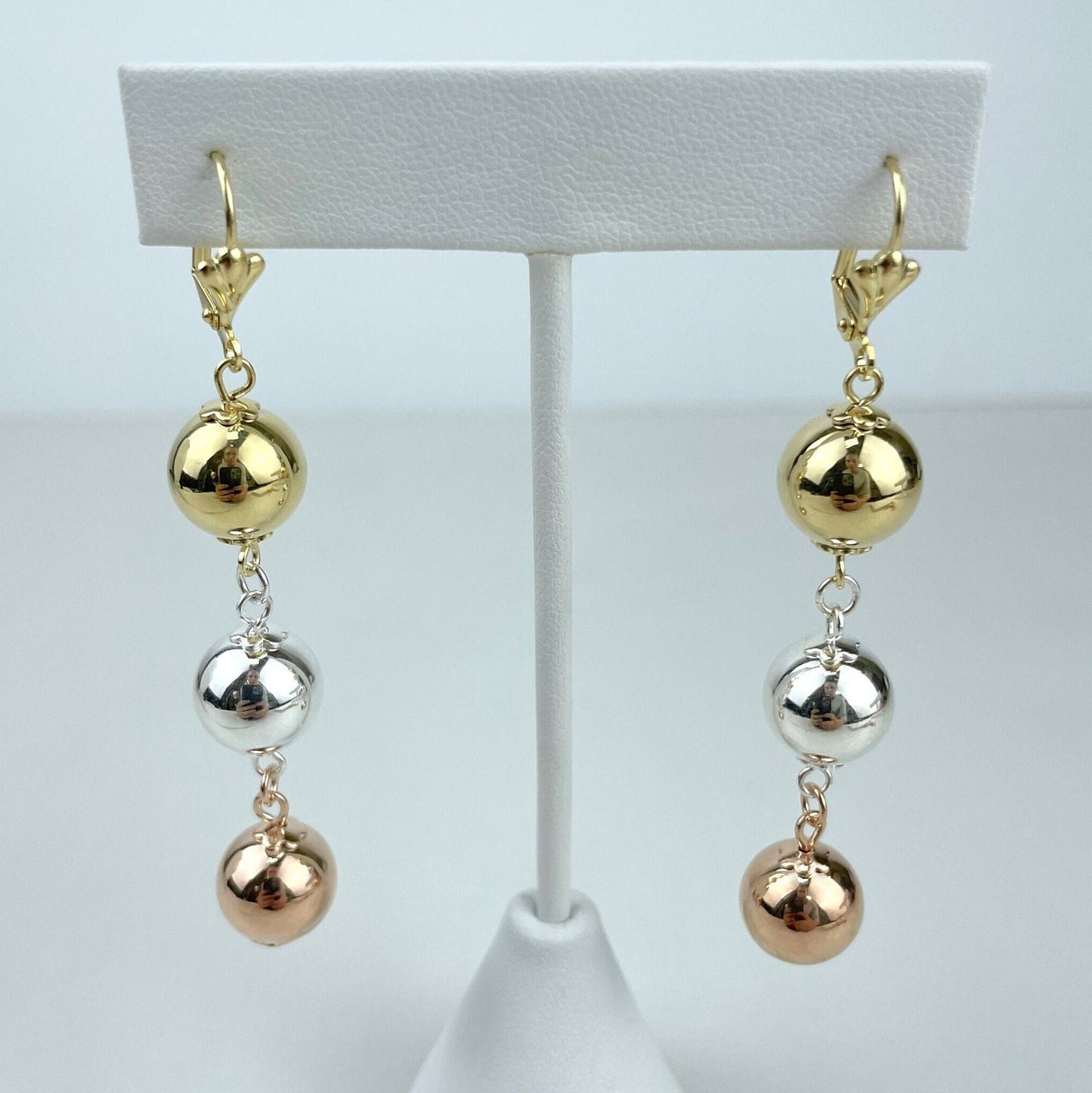 18k Gold Filled Three Tone Balls Dangle Earrings Wholesale Jewelry Making Supplies