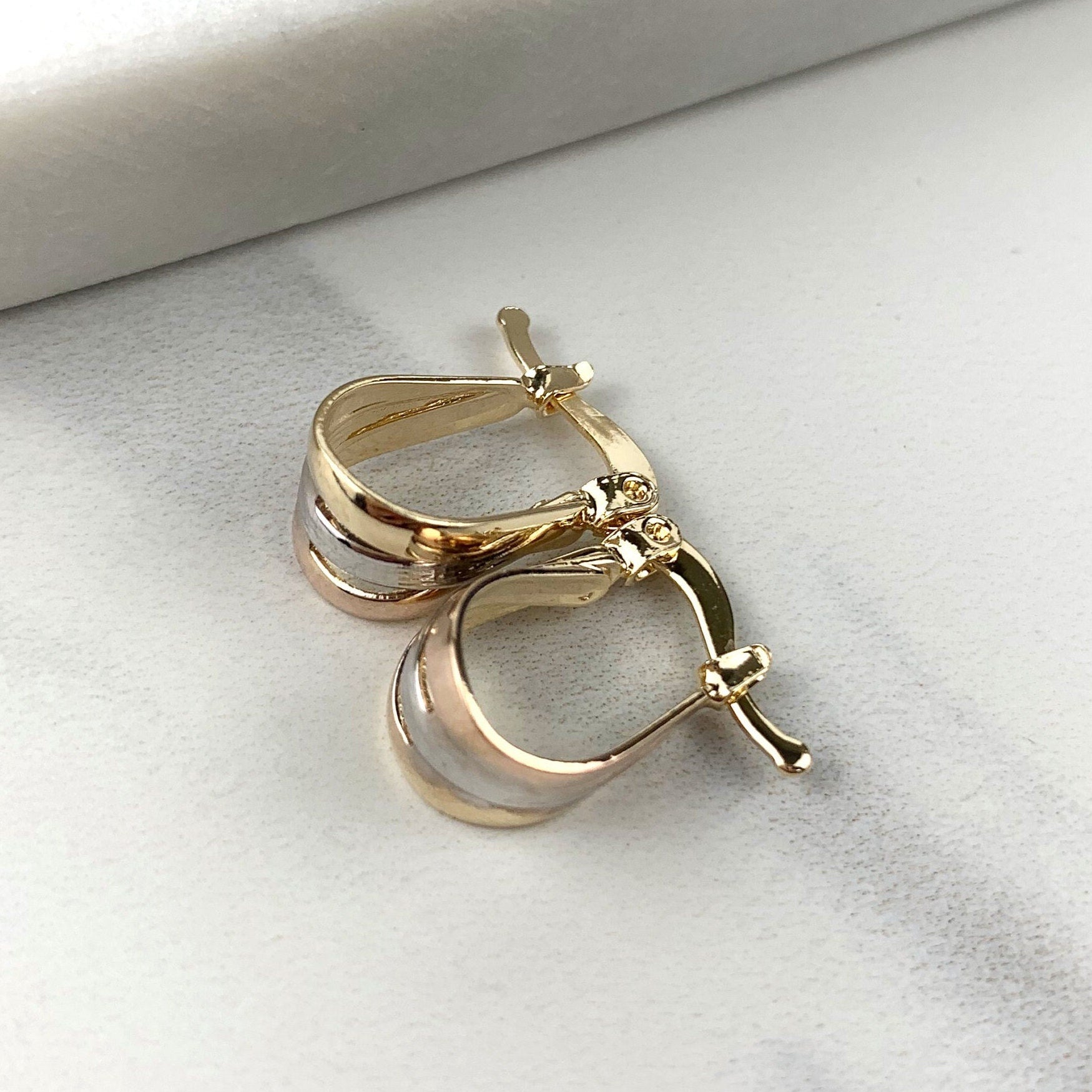 18k Gold Filled Oval Hoop Earrings, Three Tone, Wholesale Jewelry Making Supplies