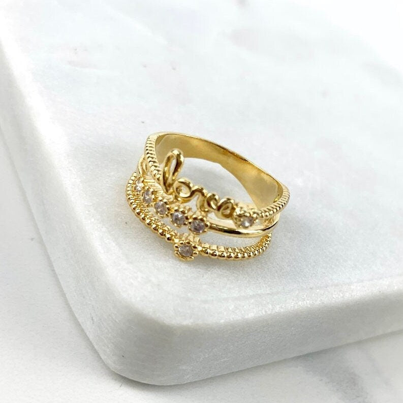 18k Gold Filled "Love" Simulated Stacking Ring Featuring Detail Micro Zirconia Wholesale Jewelry Supplies