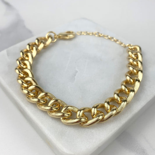 18k Gold Filled 11mm Curb Link, Cuban Link Shiny Lines Bracelet with Extender Wholesale Jewelry Supplies