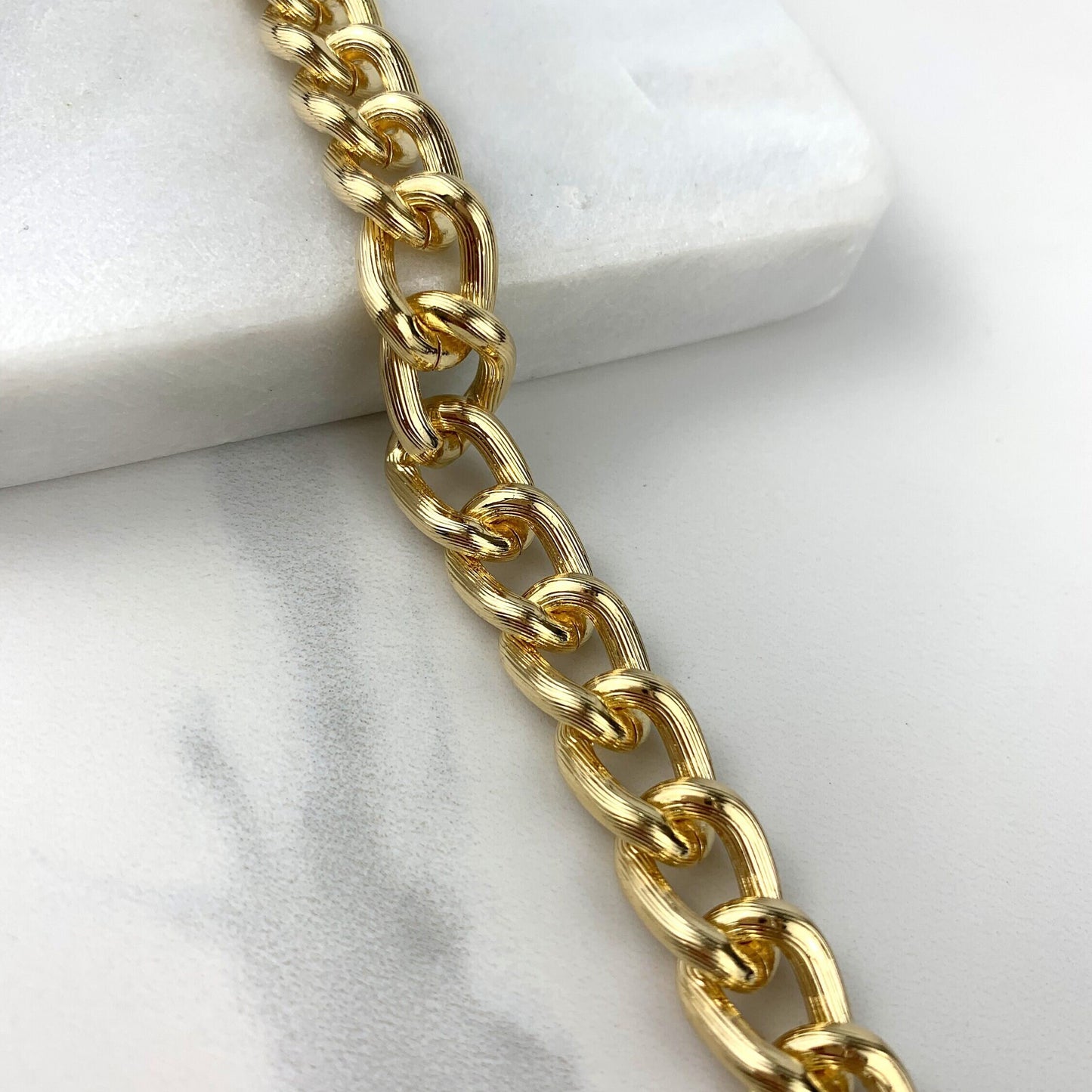 18k Gold Filled 11mm Curb Link, Cuban Link Shiny Lines Bracelet with Extender Wholesale Jewelry Supplies