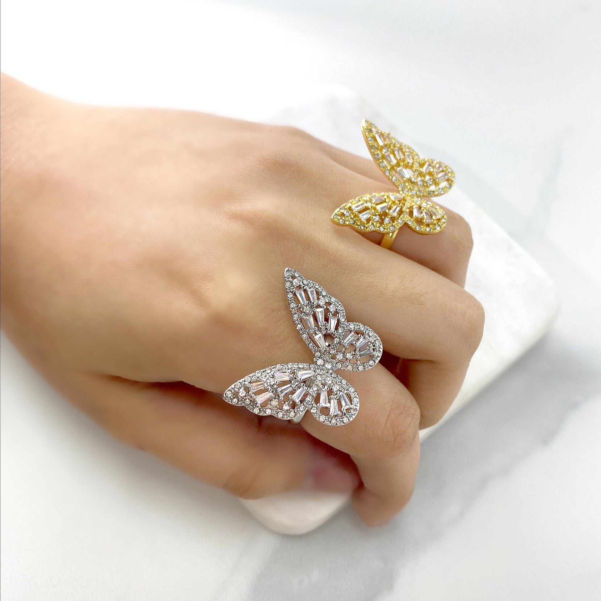 18k Gold Filled Micro Pave Cubic Zirconia Butterfly Adjustable Ring Micro Zirconia Wholesale Jewelry Supplies