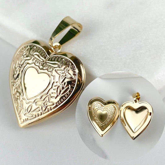 18k Gold Filled Vintage Romantic Heart Locket for Photo, Pendant Charms Wholesale Jewelry Making Supplies