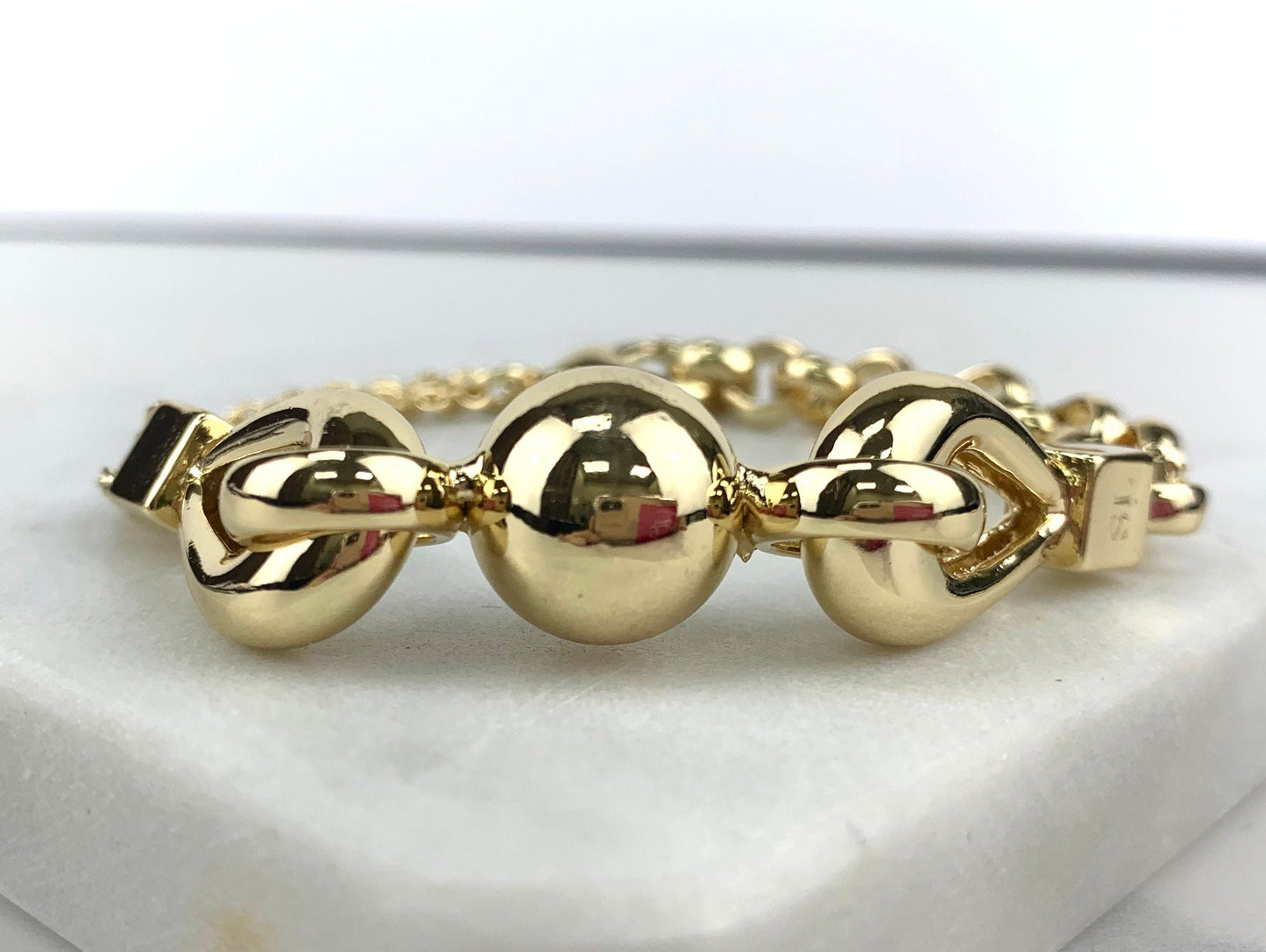 18k Gold Filled Linked Chain Bracelet Featuring Big Ball Design Detail Wholesale Jewelry Making Supplies