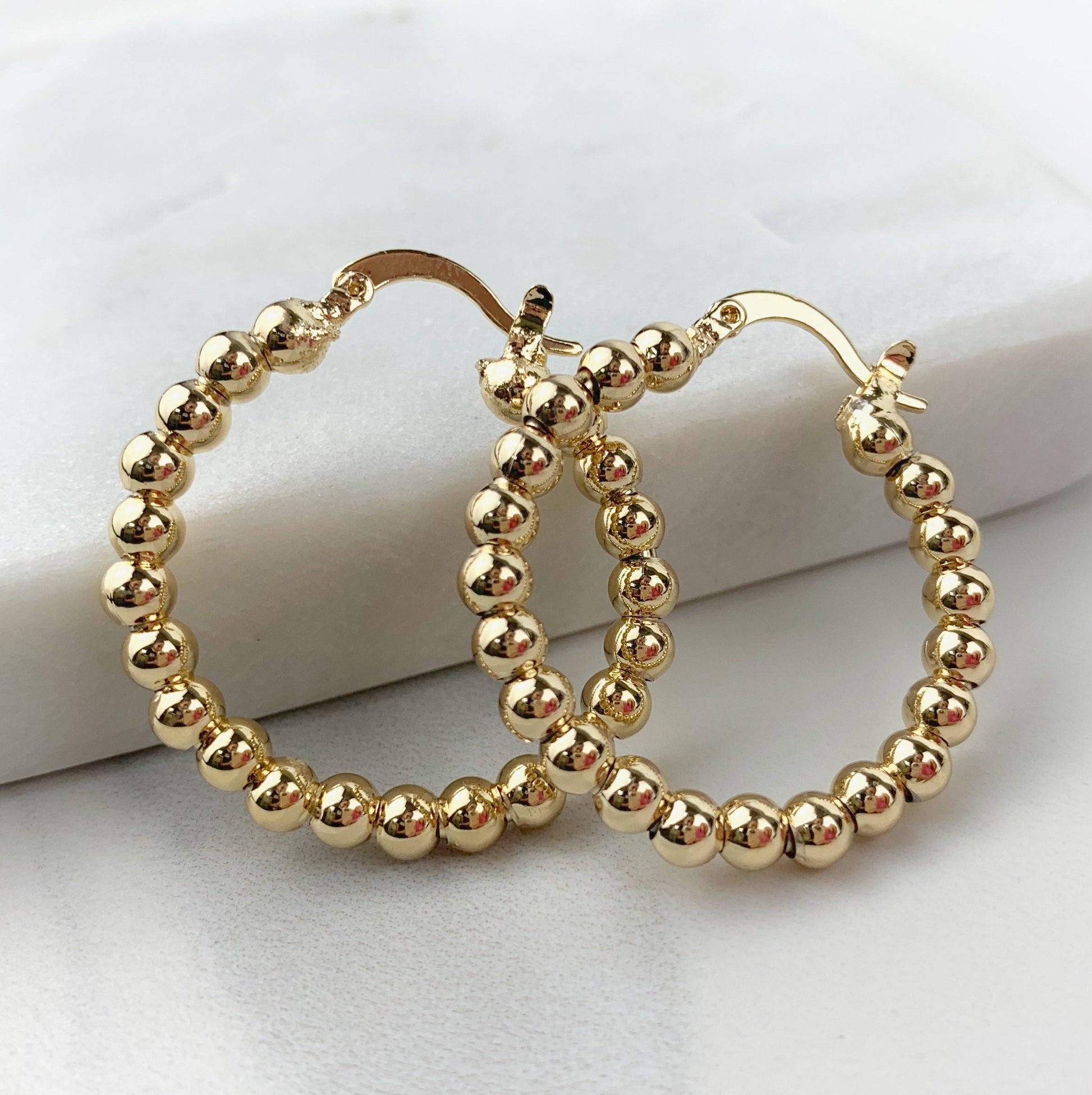 18K Gold Filled Beaded Hoop Earrings Available in 30mm, 40mm or 50mm Diameter Wholesale Jewelry Making Supplies Medium 40