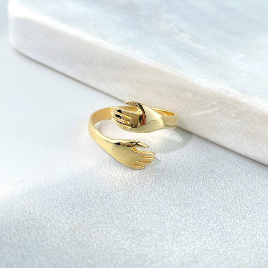 Adjustable 18k Gold Filled Hands & Hug, Hugging Ring Wholesale Jewelry Supplies