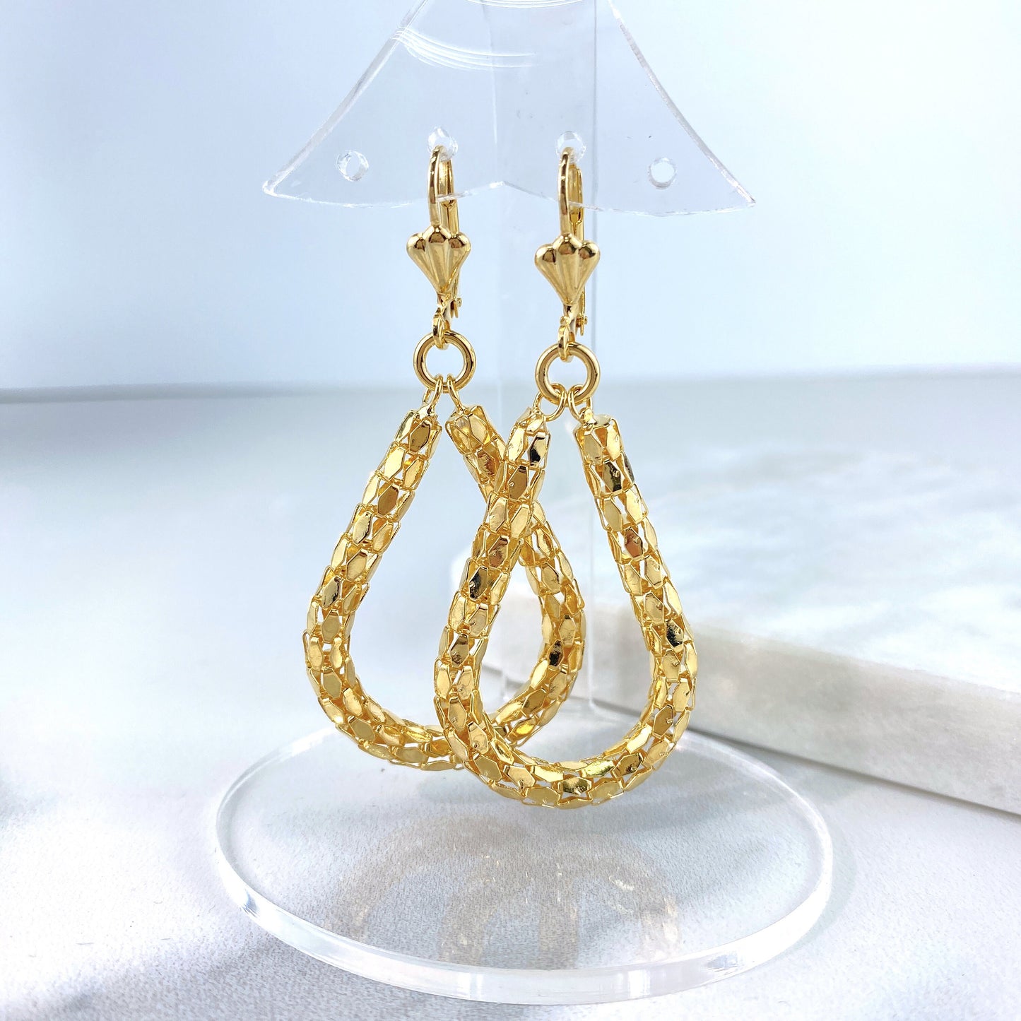 18k Gold Filled 4.4mm Popcorn Chain Oval Tear Shape Dangle Earrings Wholesale Jewelry Making Supplies