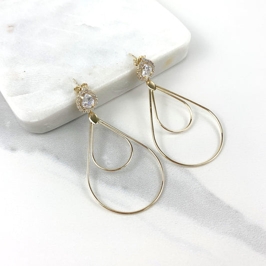 18k Gold Filled Pear Cubic Zirconia with Double Dangling Teardrop Earrings Wholesale Jewelry Making Supplies