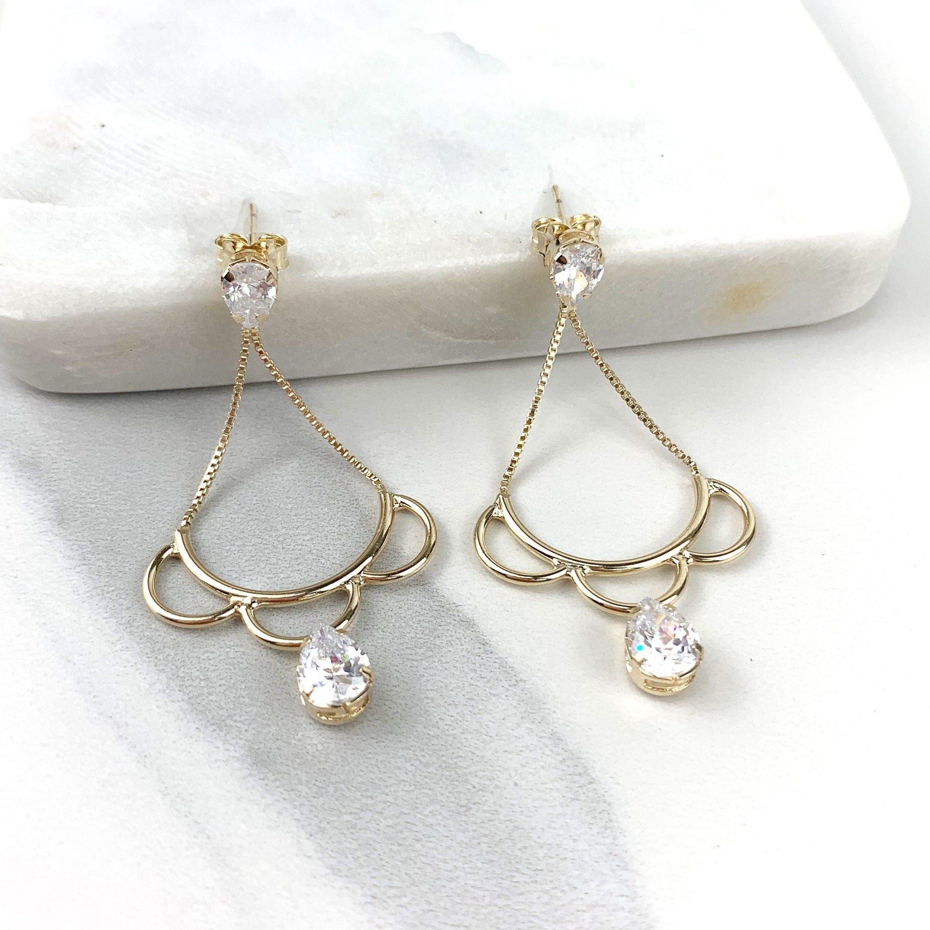 18k Gold Filled Clear Cubic Zirconia Details Cutout Teardrop Shape Drop Dangle Earrings, Wholesale Jewelry Making Supplies