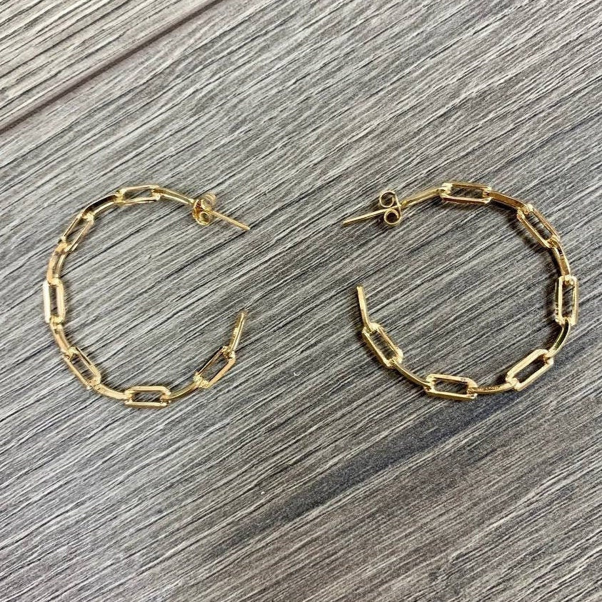 18k Gold Filled 40mm Paperclip Hoop Earrings, C-Hoop, Push Back Closure, Wholesale Jewelry Supplies