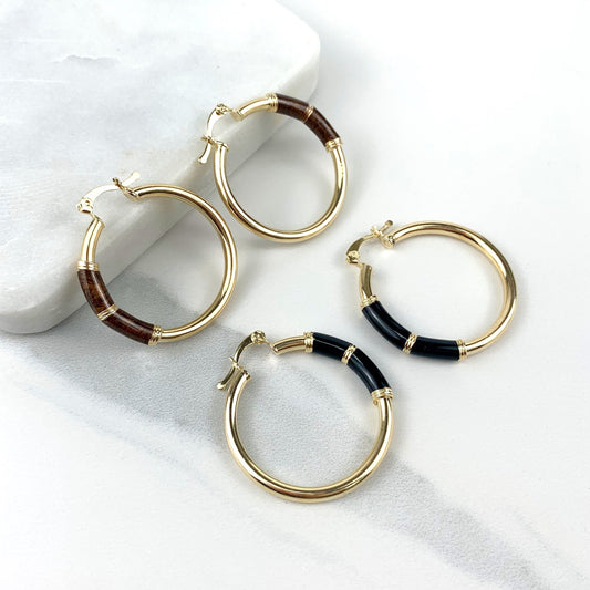 18k Gold Filled, Red or Browner Black Resin Painted Hoop Earrings Wholesale Jewelry Making Supplies