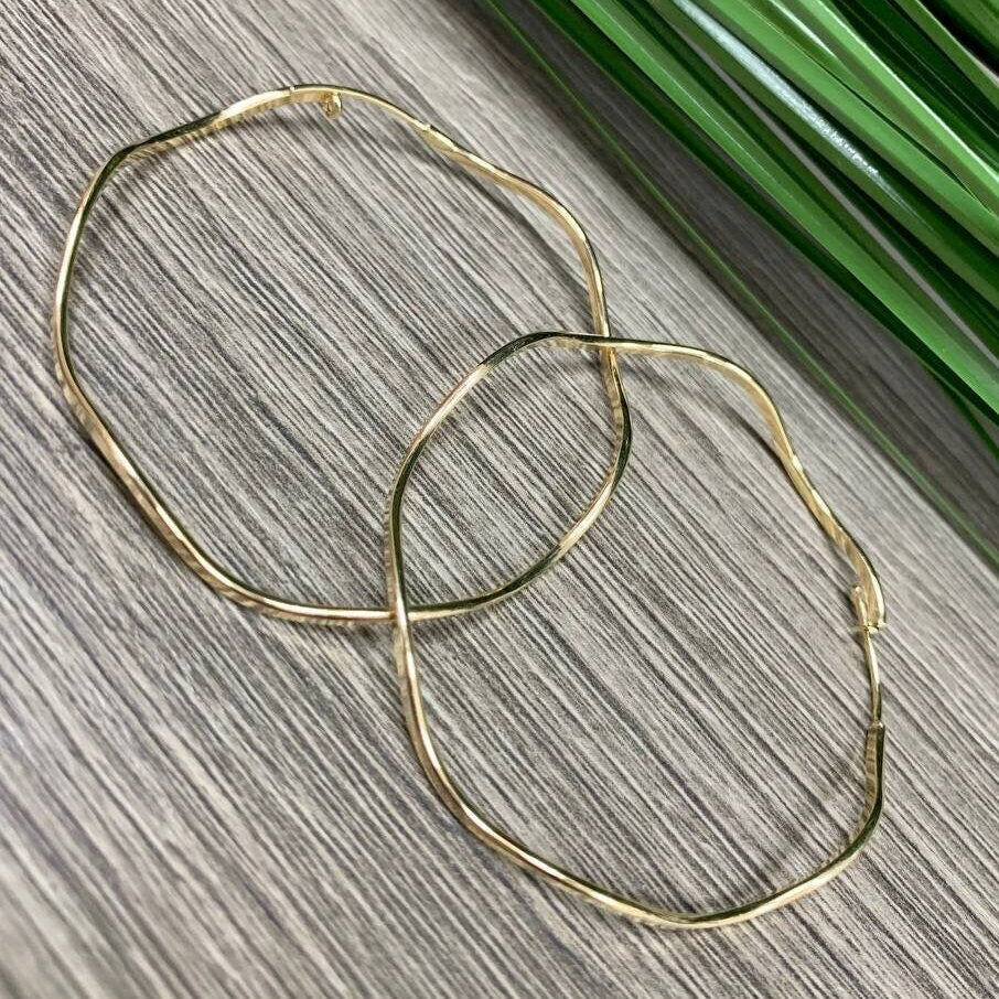 18k Gold Filled 52mm Waved Hoop Earrings, 2mm Thickness, Wholesale Jewelry Making Supplies