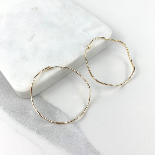 18k Gold Filled 52mm Waved Hoop Earrings, 2mm Thickness, Wholesale Jewelry Making Supplies