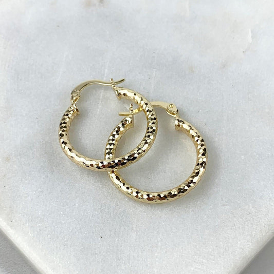 18k Gold Filled 25mm Texturized Hoops Earrings Wholesale Jewelry Making Supplies