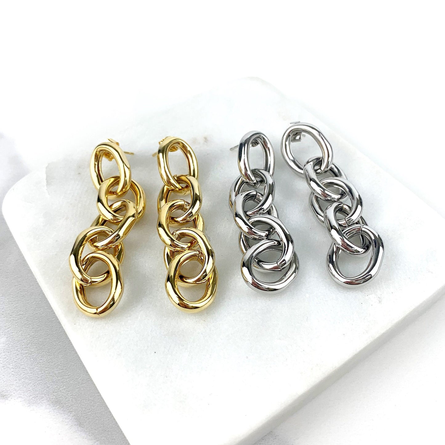 18k Gold Filled or White Gold Filled Oval Linked Chain 68mm Length Drop Earrings,  Wholesale Jewelry Making Supplies