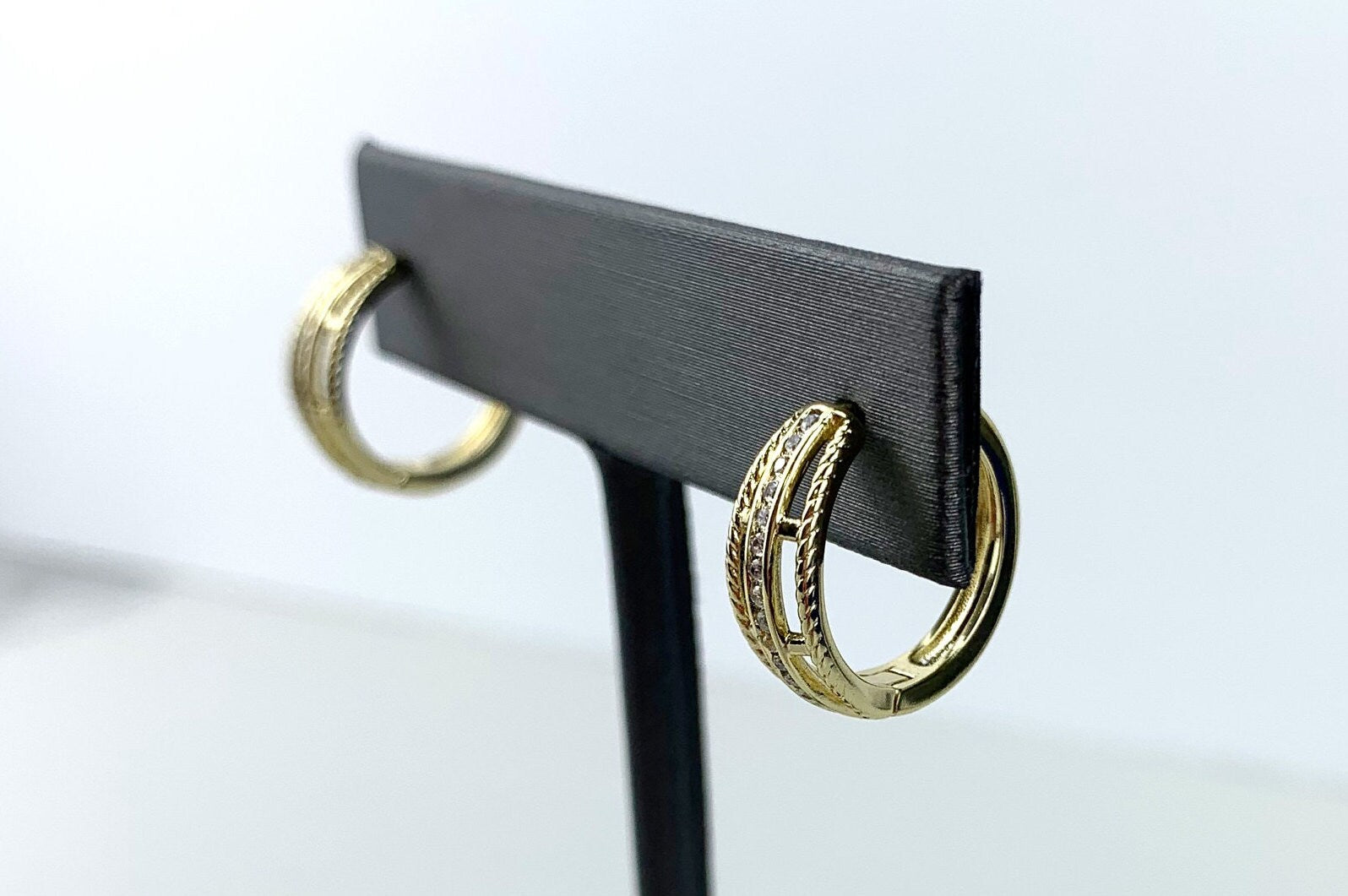 18k Gold Filled 16mm Row Huggie Earrings Cubic Zirconia Classic Earrings, Wholesale Jewelry Making Supplies