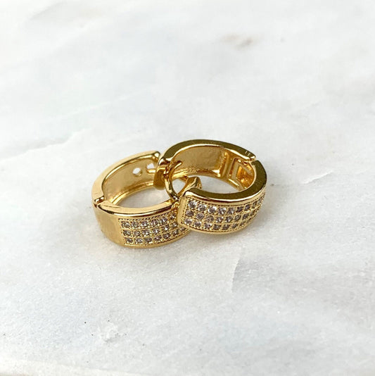 18k Gold Filled Cubic Zirconia Row Huggie Earrings, 11mm or 13mm, Wholesale Jewelry Making Supplies