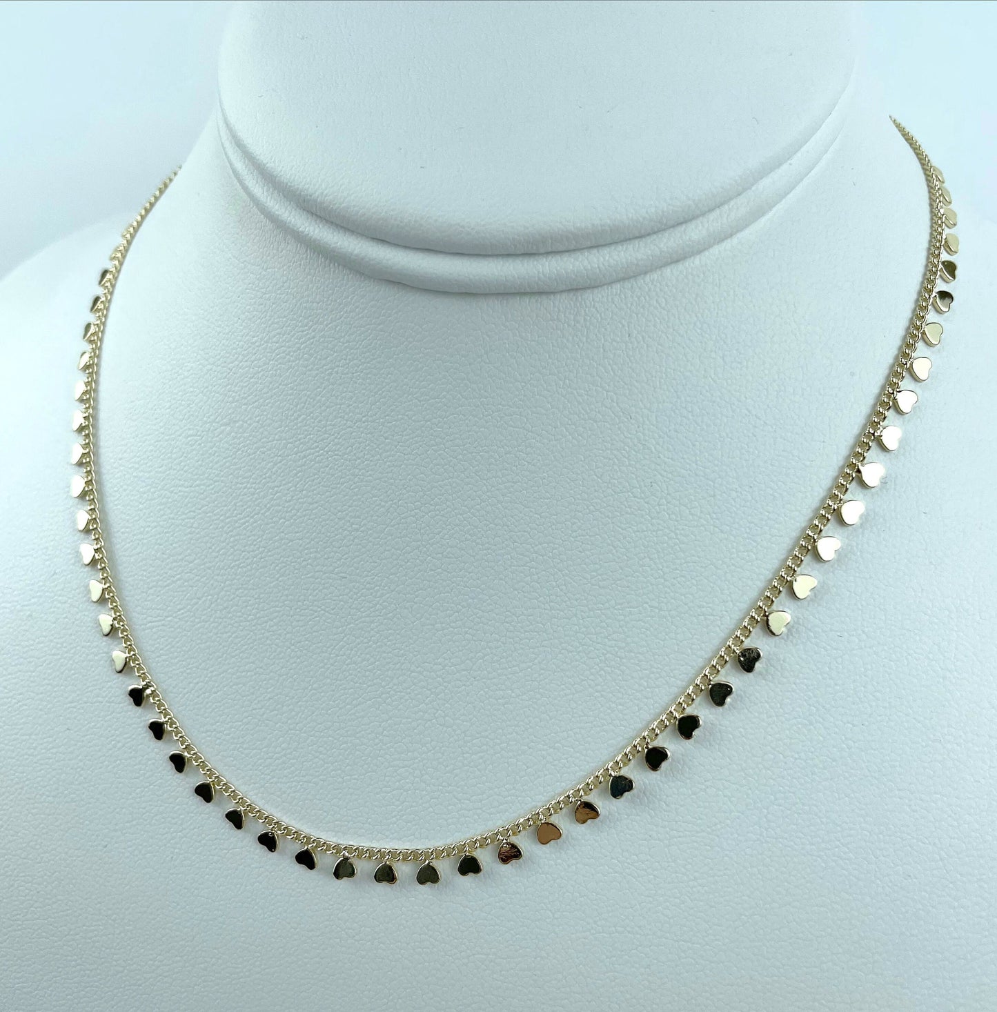 14k Gold Filled 1.6mm Curb Link with Hearts Necklace Bracelet & Anklet Wholesale Jewelry Supplies