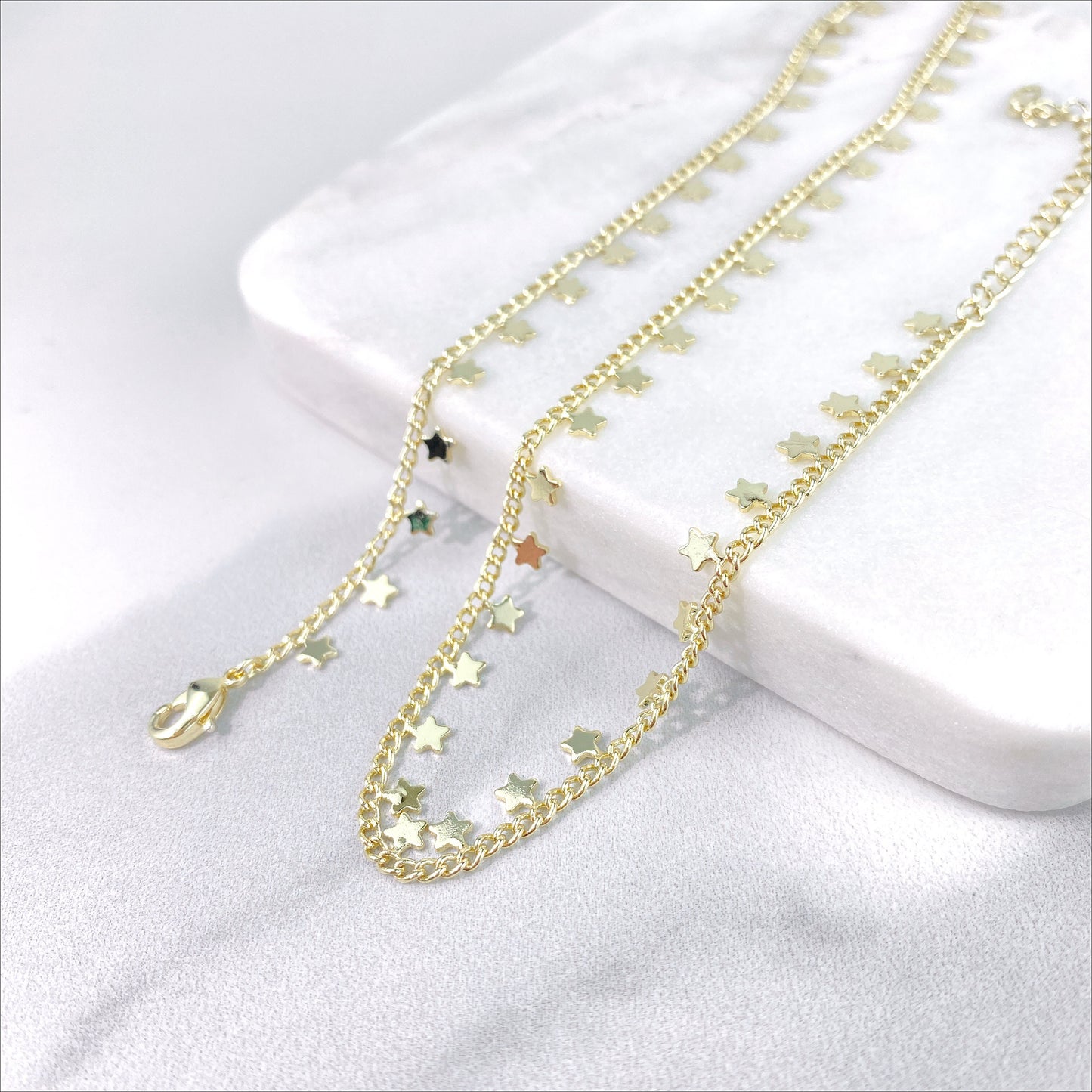 14k Gold Filled 1.6mm Curb Link Chain with Stars Necklace Bracelet or Anklet Wholesale Jewelry Supplies