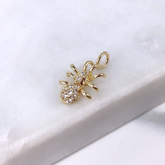 18k Gold Filled Cubic Zirconia Little Spider Charms Pendant Wholesale Jewelry Making Supplies