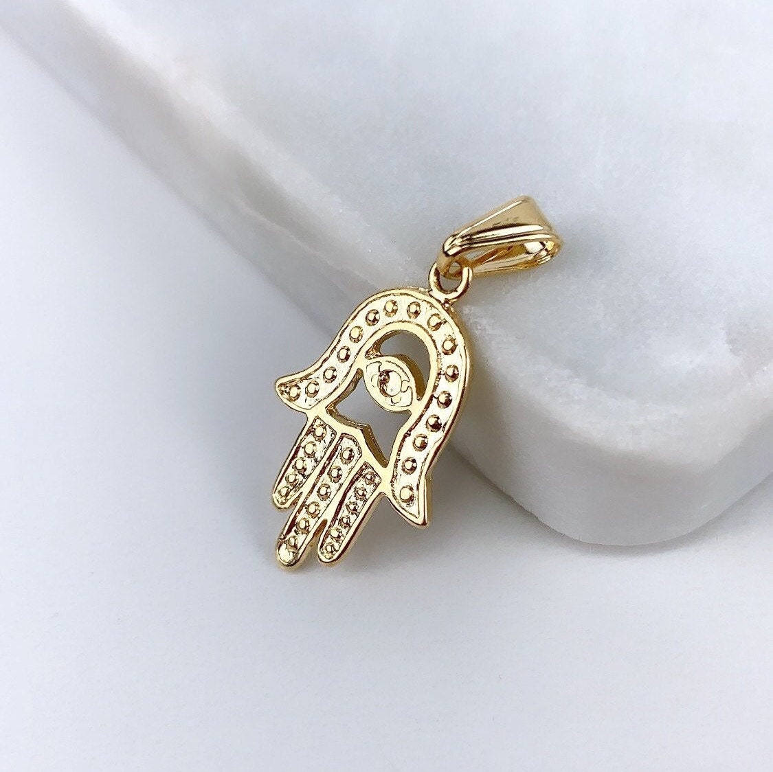 18k Gold Filled Texturized Cutout Hamsa Hand, Hand of God Shape Design Pendant Charms, Lucky Protection, Wholesale Jewelry Making Supplies