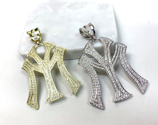 18k Gold Filled Cubic Zirconia New York Yankees Logo, Sports Pendants, Wholesale Jewelry Making Supplies