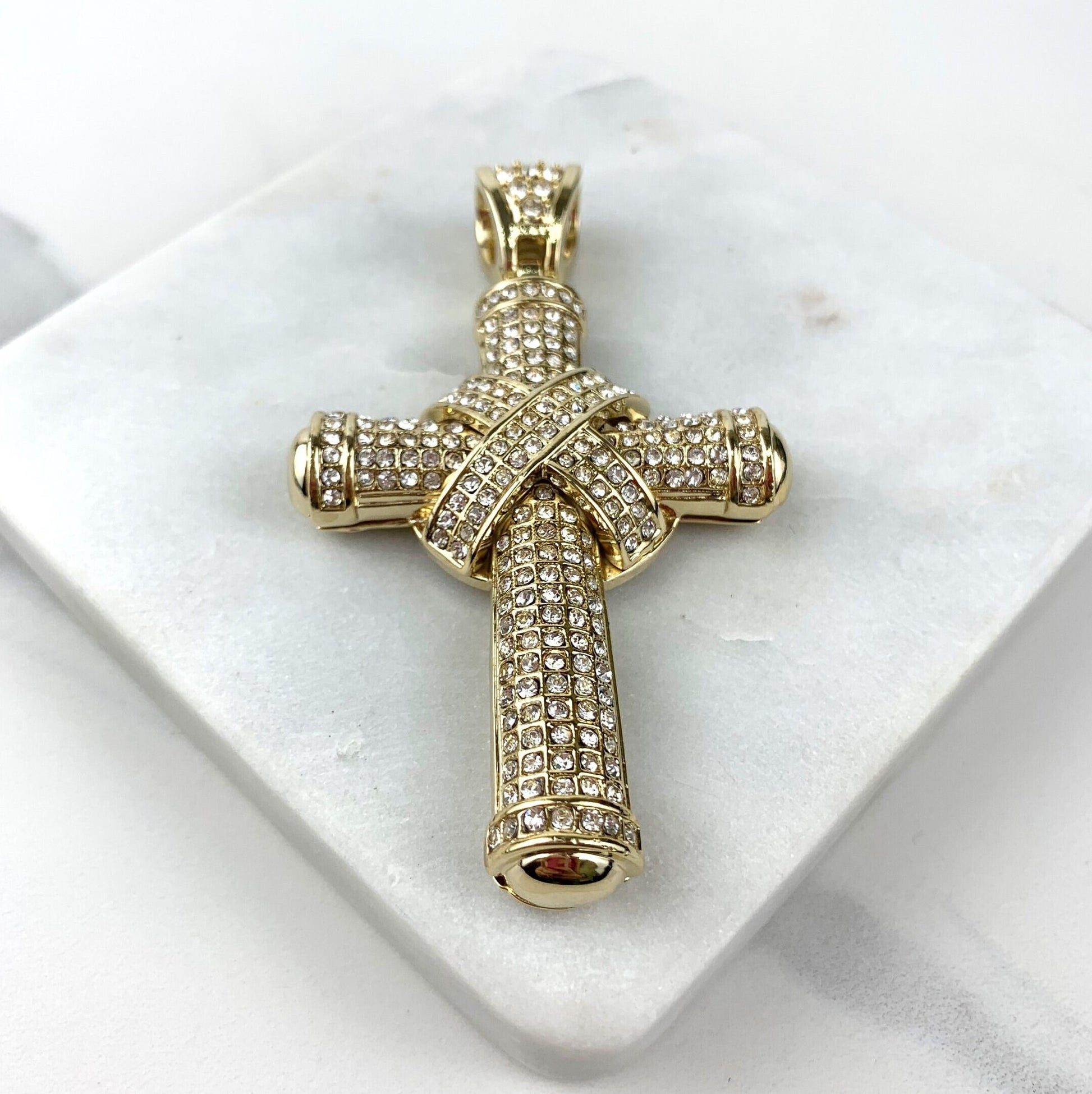 18k Gold Filled Iced Wrap Cross Pendant Featuring Clear Cubic Zirconia Wholesale Jewelry Supplies