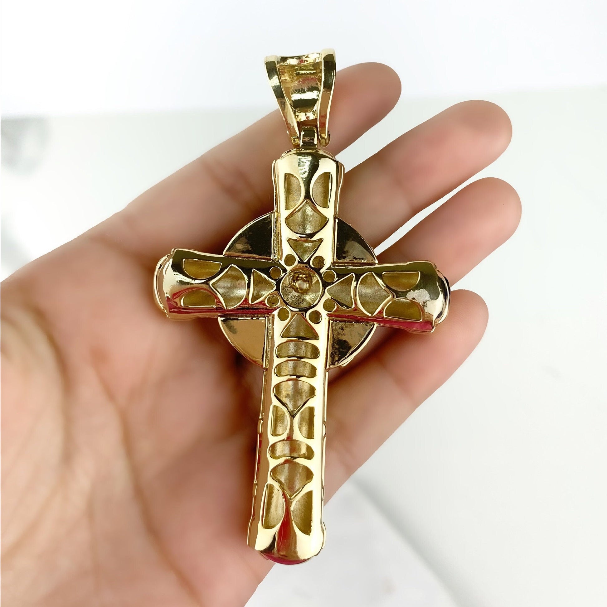 18k Gold Filled Iced Wrap Cross Pendant Featuring Clear Cubic Zirconia Wholesale Jewelry Supplies