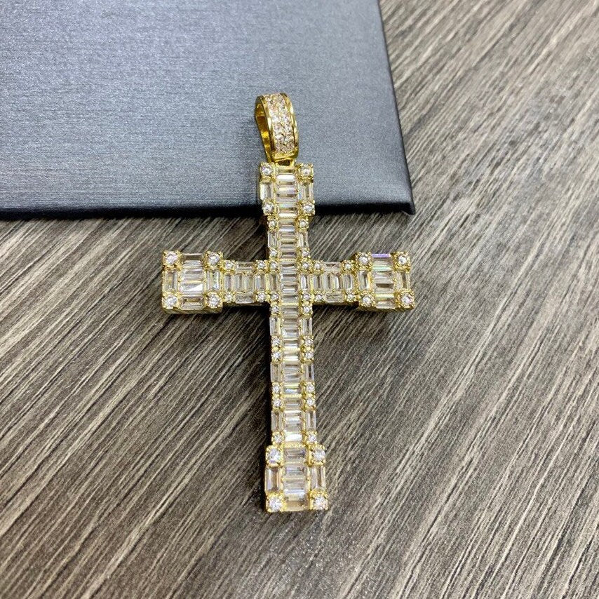 18k Gold Filled Cubic Zirconia Cross Iced Pendant Charms, Hip Hop, Men's Jewelry Wholesale Jewelry Making Supplies
