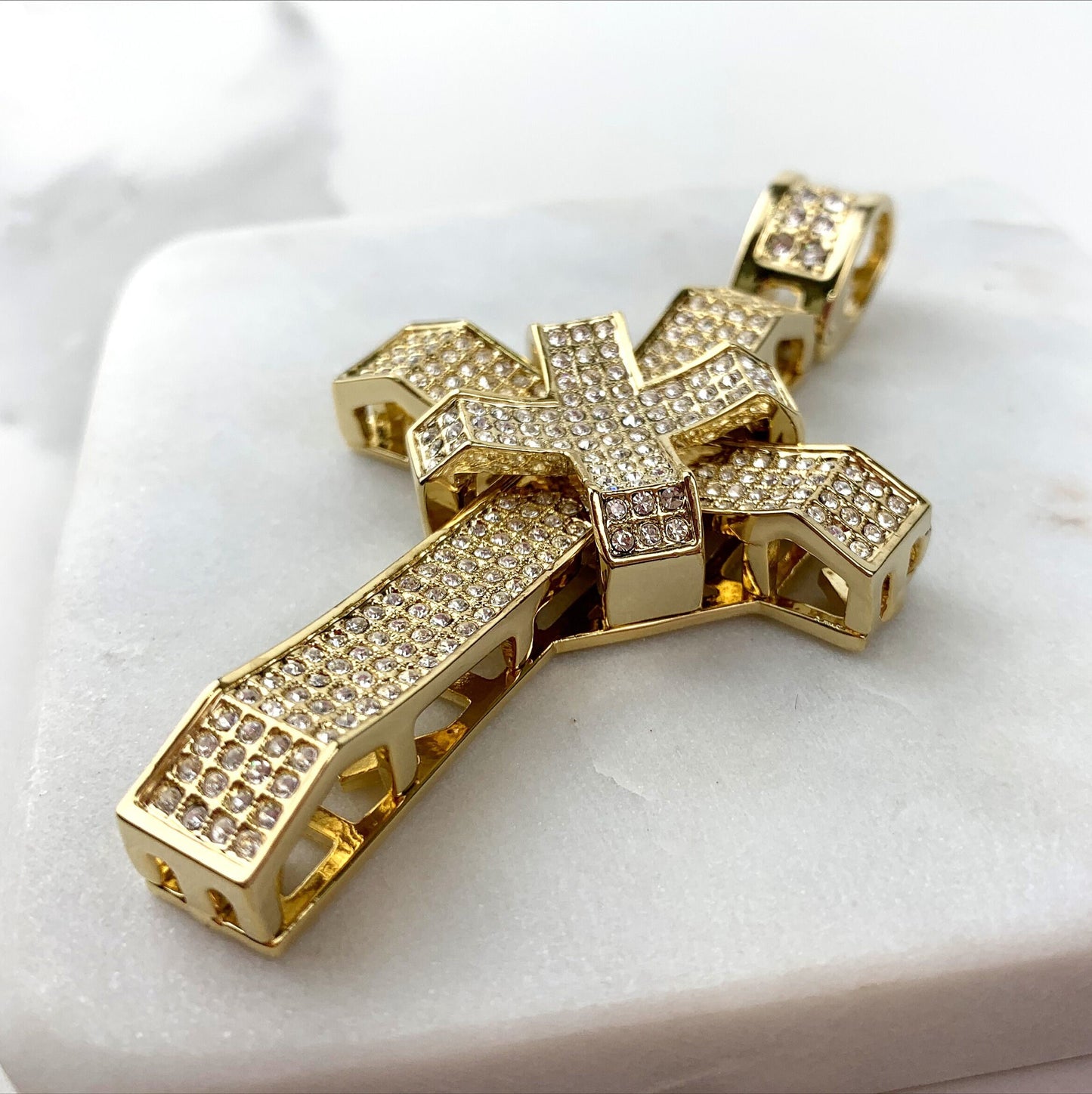 18k Gold Filled Iced Cubic Zirconia Cross Pendant Wholesale Jewelry Supplies