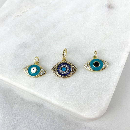 18k Gold Filled Micro Pave Cubic Zirconia Blue Evil Eyes Wholesale Jewelry Making Supplies