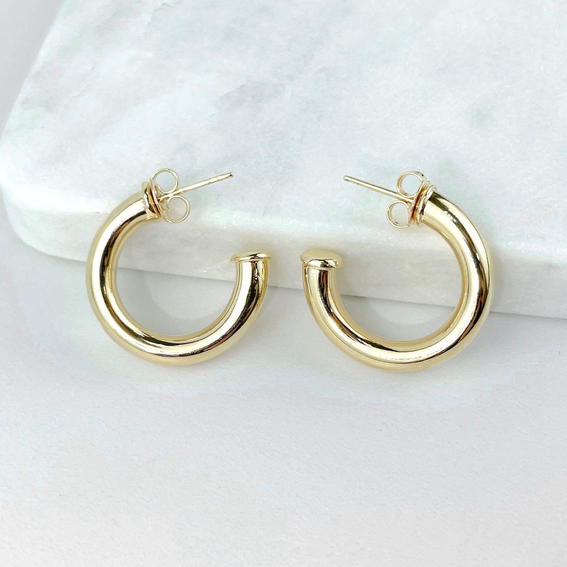 18k Gold Filled 25mm Donut Tubular Open, C-Hoop, Push Back Closure, Wholesale Jewelry Supplies